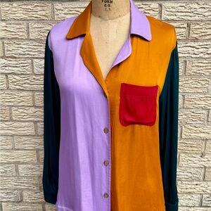 Farm Rio x Anthropologie Colorblock Button-Up Shirt